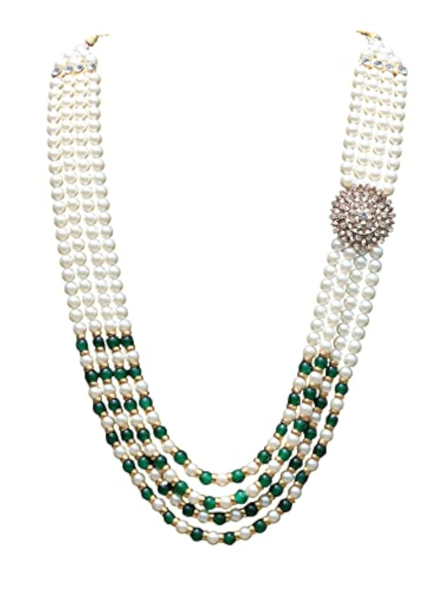 Handmade Pearl Stone & Studded AD Necklace for Men, Wedding Gift