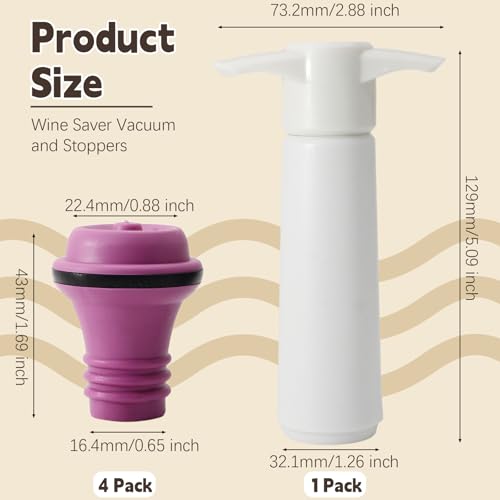 vibedor 4 Pcs Wine Stoppers, Reusable Preserver Vacuum Pump, Wine Saver Vacuum Pump for Kitchen, Office, Home and Parties(Purple)