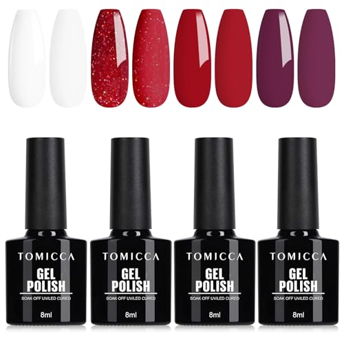 TOMICCA Halal Gel Nail Polish Set 4 x 8ml Ramadan Luxury Gift | Crystal White & Dubai Ruby UV Soak Off for Nail Studios and DIY Home Manicure Kit