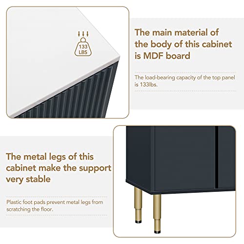 Firomo Modern Luxury Sideboard, Buffet Cabinet With 2 Doors & 3 Drawers, Amber-Yellow Tempered Glass Doors With Gold Metal Legs & Handles For Living Room, Hallway, Kitchen #TOP6