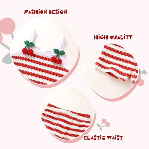 YOUNGER TREE Toddler Baby Girl Summer Clothes Sleeveless Waffle Knit Set(White red stripe, 2-3 T) by YOUNGER TREE - Used condition - Image 3