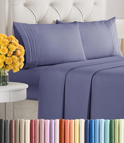 Image of Full Size 4 Piece Sheet Set - Ultra Soft & Cooling Sheets - Twilight Purple | Fits 8 Inch to 16 inch Mattress, Wrinkle Free & Fade Resistant with Deep Pockets, Breathable, Comfy Hotel Luxury Bedding