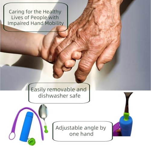 Bendable Adaptive Utensils Spoons Forks Set,Left and Right Handed, for Hand Tremors & Muscle Weakness,Arthritis,Stroke,Parkinson,360 Degree Rotation Weighted Rubber Strap,Eating & Drinking Aids - Image 5