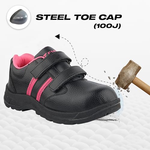 FUEL Riga Leather Industrial Safety Shoes for Women, PVC Single Density Sole, 100J Steel Toe Work Boots, Anti-Slip & Durable Heavy Engineering Footwear for Warehouse & Site Work