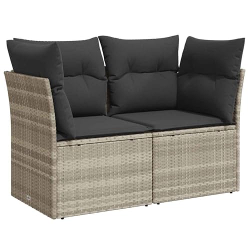 vidaXL Gartensofa mit Kissen 2-Sitzer, Sofa für Garten Terrasse, Terrassensofa mit abnehmbarem waschbarem Bezug, Gartenmöbel Terrassenmöbel, Hellgrau Poly Rattan