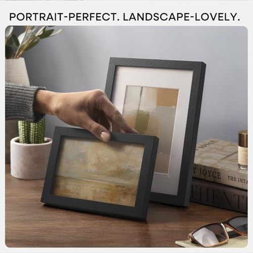Image of Homeforia A5 Black Oak Picture Frame, High-End Wood, A6 Mat, Glass | High End Solid Oak Wood, Tempered Glass, Acid-Free A6 Removable Mat, A5 Edge-to-Edge Display, Wall Kit, Set Of 3