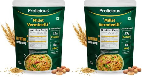 Image of Prolicious Millet Vermicelli | Upgrade Your Breakfast | 13g Protein + 7g Fibre | Little Millet, Durum Wheat & Defatted Peanut Flour | No Maida, Not Fried | Ready in 3 Steps | For Upma, Kheer, Payasam & More | 400g