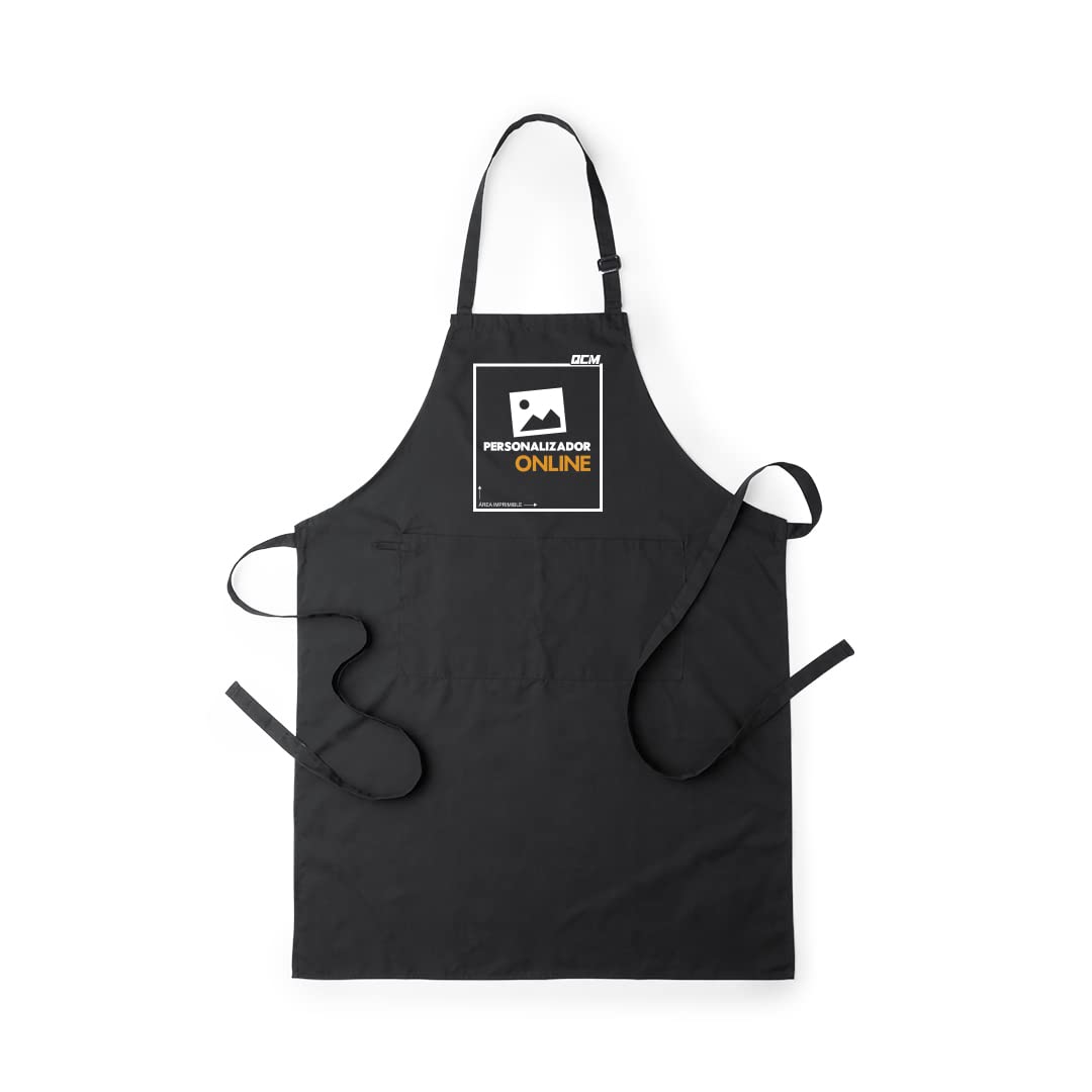 QCM PRODUTOS PERSONALIZADOS Delantal de cocina personalizado · Con imagen o nombre · Doble bolsillo frontal · Poliéster - algodón