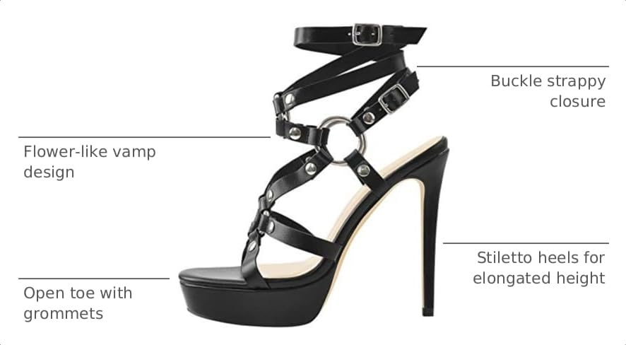 Image of VERISSON Women's Grommets Stiletto Sandals Platform Open-back High Heels Cross Bands Open Toe Buckle-up Ankle Sandals Party Dressing