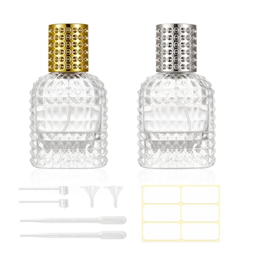 HXRYAGi 2 Pack 30ml Refillable Spray Perfume Bottles, Empty Clear Perfume Atomizer, Portable Perfume Mist Spray Bottle Travel Perfume Dispenser (30ML, Gold & Silver)