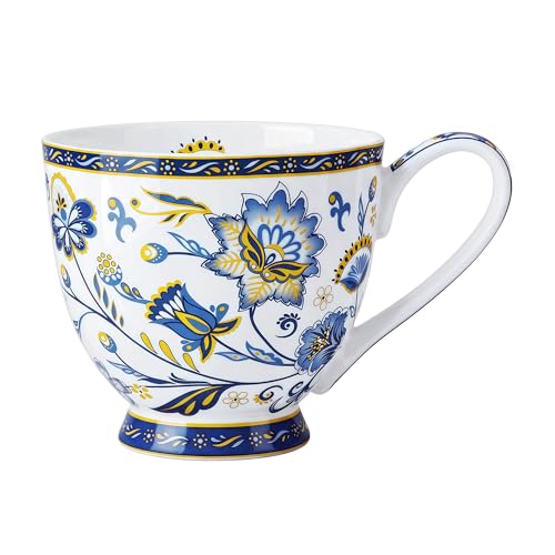 Taza de porcelana ósea floral 16 oz azul miniatura 1