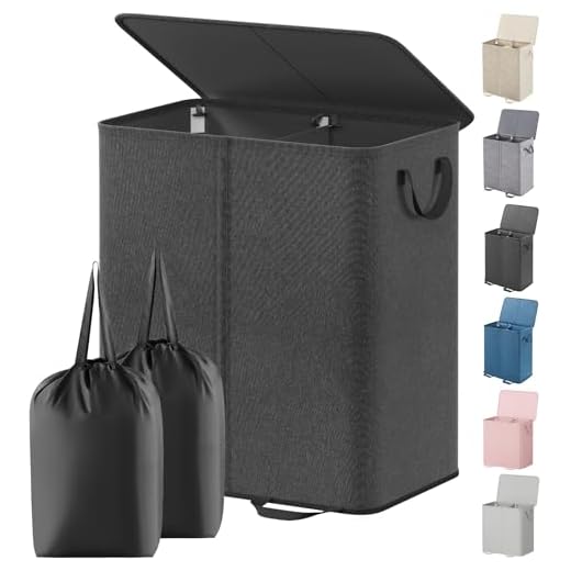 Lifewit Double Laundry Hamper with Lid and Removable Laundry Bags, Large Collapsible 2 Dividers Dirty Clothes Basket with Handles for Bedroom, Laundry Room, Closet, Bathroom, College, 136L Black