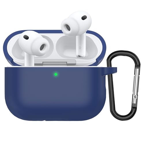 Image of Sounce Earphone Case Cover Compatible with Airpods Pro 3 / 3rd Generation TWS Soft Silicone Skin Case Cover Shock Absorbing Protective Case with Keychain [Front LED Visible] - Blue