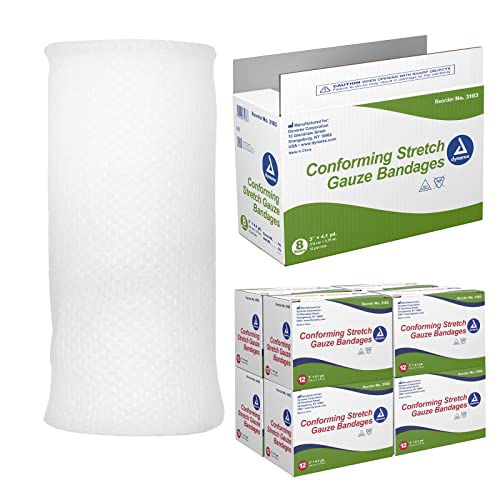 Dynarex Stretch Gauze Bandages, 3" X 4.1 Yds, Non-Sterile & Latex-Free, Provides Wound Care In Medical And Home Environments, Individually Rolled, 1 Case Of 8 Boxes Of 12 Bandages #TOP12