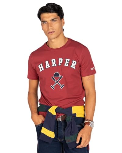 HARPER & NEYER Camiseta Retro de Hombre en Color Burdeos (FR/ES, Letras, M, Regular, Regular, Bordeaux)