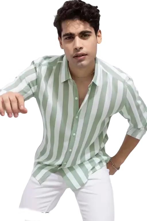 Image of Yuvawear Ethnic Centre's Men's Cotton Blend Collared Striped Patterned Regular Fit Full Sleeves Shirt