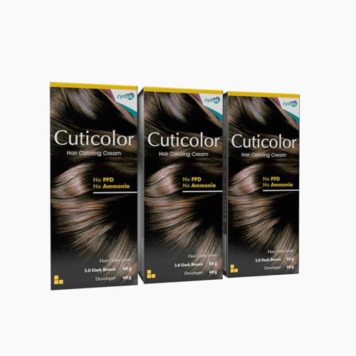 Cuticolor Permanent Hair Color Cream| Dr prescribed| Eco Mechanism for Preserving Scalp Health| No Ammonia| No PPD| Enriched with Portulaca & Boseivela Extracts – Dark Brown (120g) | Pack Of 3