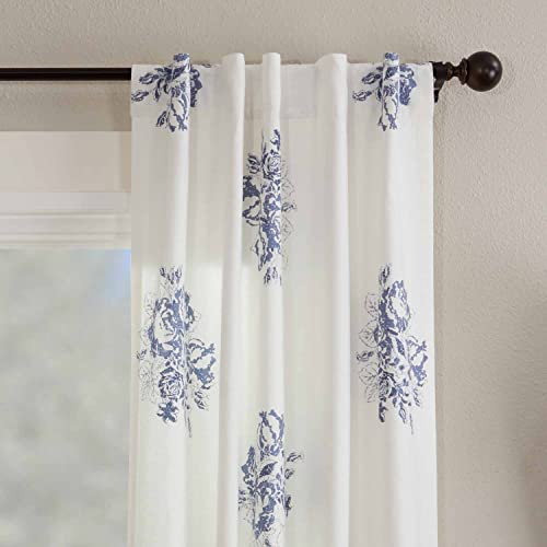 Piper Classics Lydia Blue Panel Curtains, Set Of 2 Panels, 96" L X 50" W, Vintage Farmhouse, Cottage Style Floral Drapes #TOP2