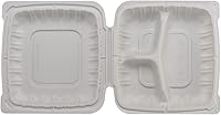 Vista 3 de TIYA - Recipientes de comida Clamshell color blanco, paquete de 150 unidades, 8 x 8 pulgadas, recipientes para llevar, plástico para microondas