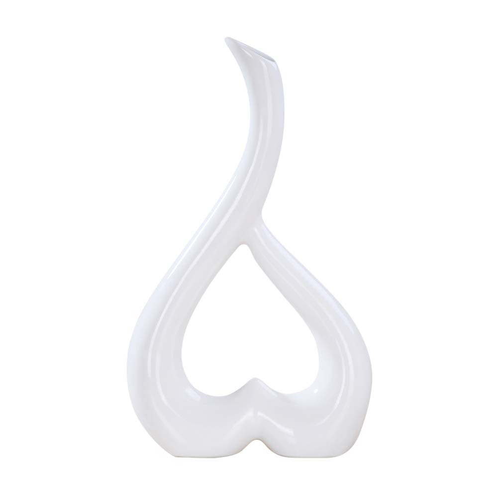 Garneck White Flower Vase Heart Shaped Ornaments Decorative Ceramic Decoration For Bedroom Livingroom Home(White)