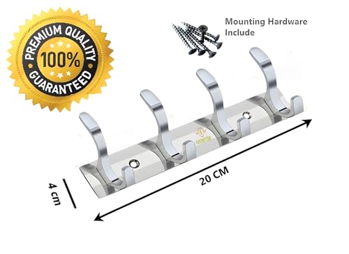Image of Heavy Duty S Type Stainless Steel Cloth Hanger Suitable for Bathroom Bedroom Kitchen Wall Hook Rail Hanging Scarf Coat Keys Tie Towel Door Robe (Pack of 4, 4 Pin Silver)