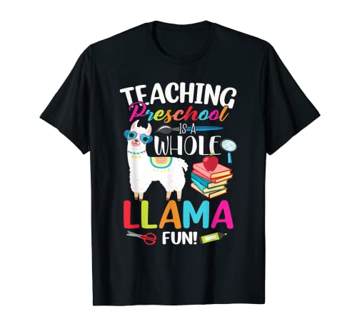 Enseñar preescolar es un maestro de preescolar divertido de llamas enteras Camiseta