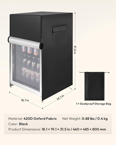 Image of EUHOMY Outdoor Refrigerator Cover, Waterproof and Dustproof Upright Mini Fridge Covers, Freezer Cover for 3.2 Cu.ft Beverage Refrigerator Fridge (19.1 inch D x 18.1 inch W x 31.5 inch H), Black