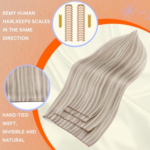 Image of Full Shine Long Weft Hair Extensions, Dirty Blonde Mix 20 Inch | 120g 4 PCS, Genius Human Hair Extensions Tape In, Full Ends, Silky Texture, Length Enhancement, Wedding Looks