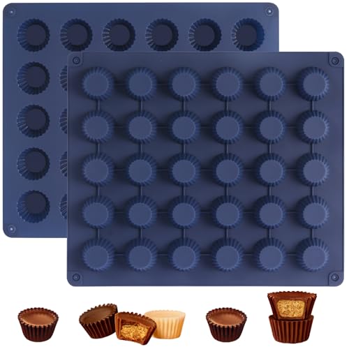 Peanut Butter Cup Molds, Bite-Size Chocolate Molds, Silicone Mold for Keto Fat Bomb, Jelly, Ice and Cordial, 2 PCS (Blue, Bite-Size)
