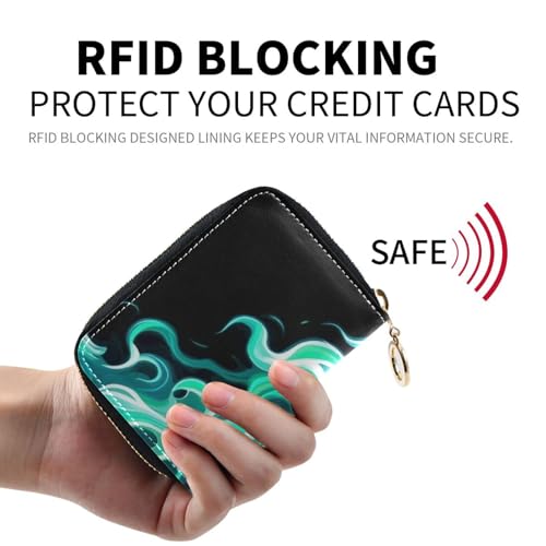 Green Fire Gorgeous Combustion leather wallet card holder With 9 cards slot RFID Blocking small credit card holder for women with zipper2