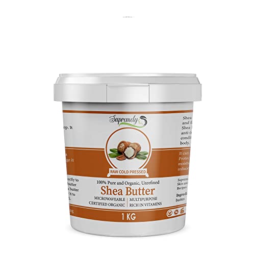Supremely Organic Shea Butter 1KG Tub | 100% Pure Raw Unrefined Beauty Grade All-Natural | Smooth Shea Nut Lip Balm | Moisturizer for All Skin Face And Hair Types