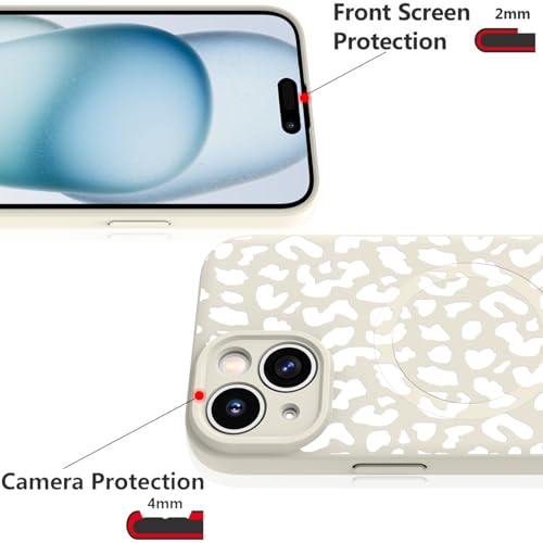 image for OOK Magnetic for iPhone 15 Plus Case, Silicone White Leopard Cute Patt