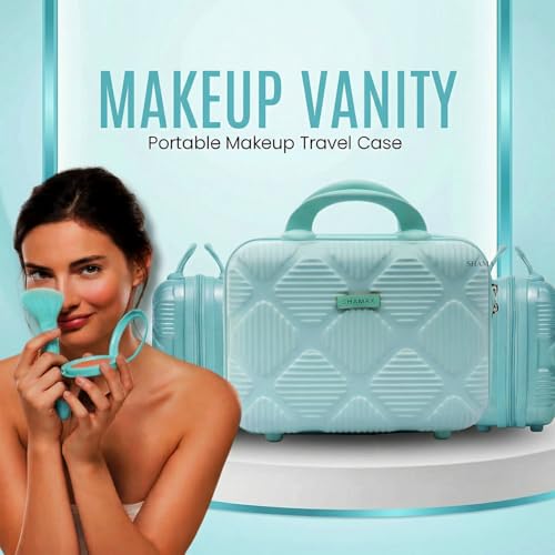 Image of SHAMAX Makeup Organizer Box for Women | Bridal Makeup Case Lockable Vanity Case for Cosmetics, Jewellery & Beauty Storage Organizer, Gift for Women (Mint Green)