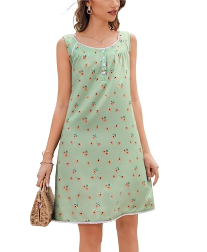 Image of Ekouaer Cotton Nightgowns for Women Sleeveless Night Gown Victorian Sleepshirt Sleep Dress Button Wide Strap Gown S-2XL
