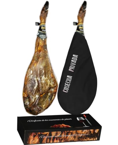 Jamón de Jabugo 100% Bellota (6-7 kg) - Envio 24 - Sanchez Martín - Selección Cosecha Privada - Envío 24 h - Vitola Negra 100% Bellota Ibérico Huelva - Incluye Funda Regalo Cubre Jamón (7, Jamon)