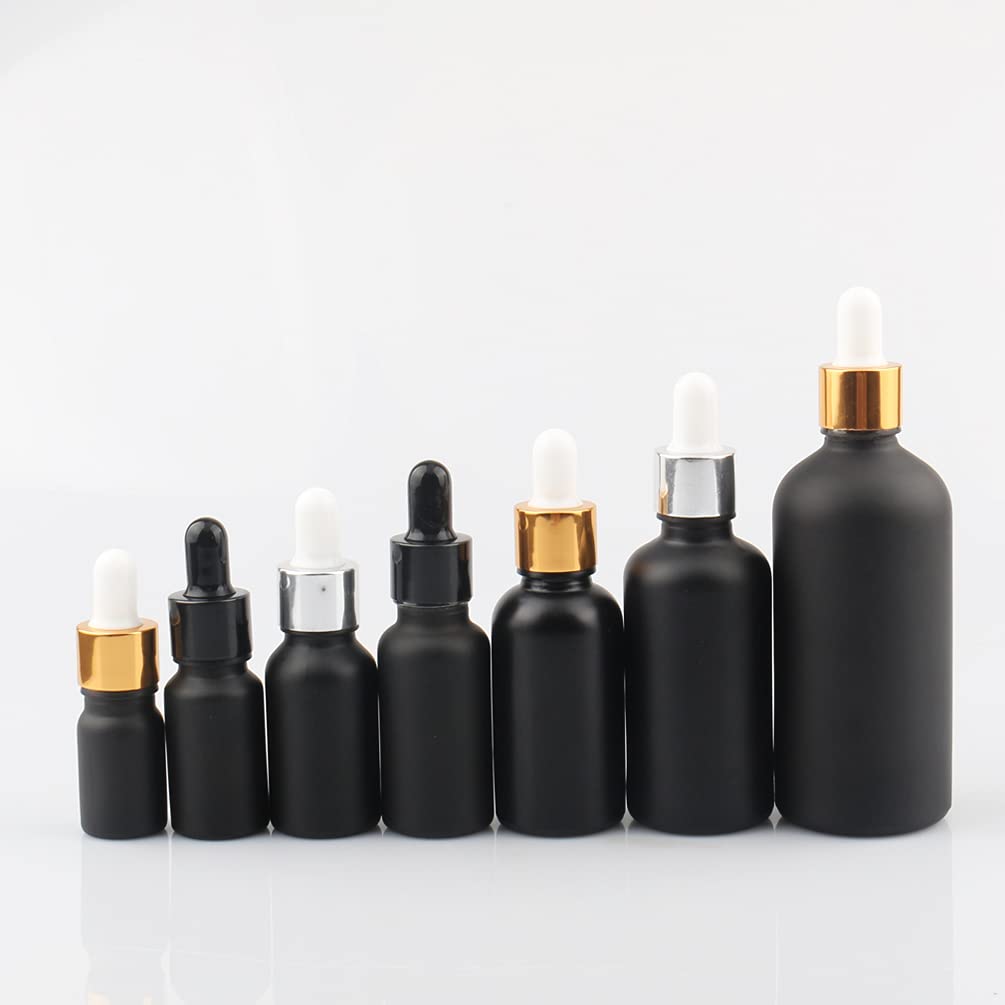 24 Stück 100 ml Leere Matt Schwarz glasflasche Tropfflasche Pipettenflaschen mit Glaspipette, 100ml Glasflasche mit Tropfpipette mit Gold Schraubverschluss für ätherische Öle, Parfüm Öle