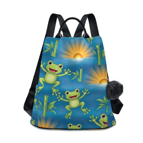 Mochila moderna para mujer Green Frogs Eyes bolso trasero con cremallera casual