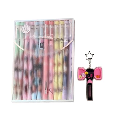 12pcs Bolígrafo borrable pink Set de artículos de merchandising, artículos para fans, regalo Kpop pink con Llavero(Negro)