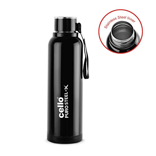 Cello-Puro-Steel-X-Benz-Stainless-Steel-Water-Bottle-with-Inner-Steel-and-Outer-Plastic-900-ml-Black Cello Puro Steel-X Benz Stainless Steel Water Bottle with Inner Steel and Outer Plastic , 900 ml (Black)