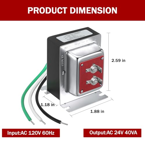 Image of 24V 40VA Doorbell Transformer Hardwired Door Chime Transformer Thermostat Power Adapter Compatible with Video Doorbell Ring Pro Nest Hello