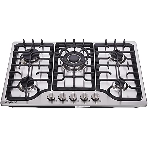 Hotfield 30 Inch Gas Cooktop Stainless Steel 5 Burners Stovetop Dual Fuel Gas Hob NG/LPG Convertible Gas Cooktop HF57042 Stainless Steel