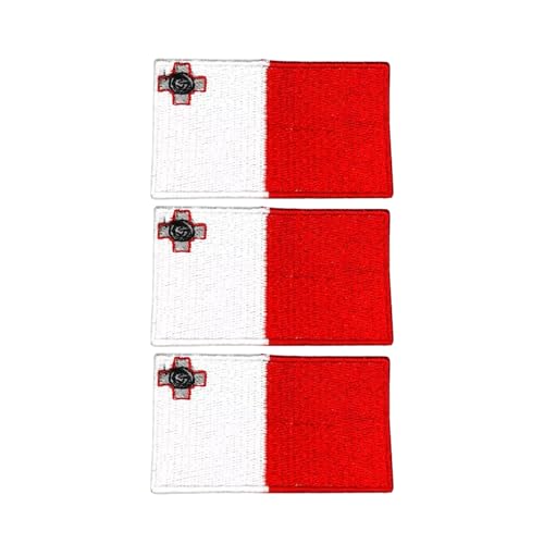 3 Stück Länderflaggen-Patch-Set – 7 × 4 cm bestickte Aufnäher zum Aufbügeln / Aufnähen für Jacken, Westen, Rucksäcke, Hüte, Taschen und DIY Handwerk (Malta)