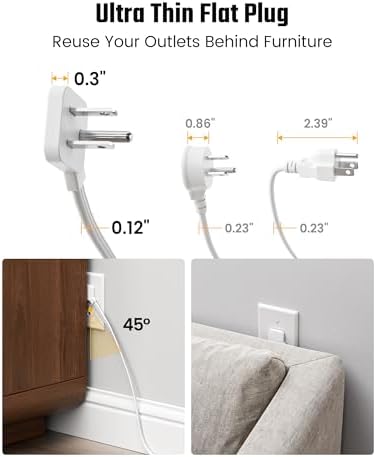 10 Ft Extension Cord, Surge Protector Power Bar with 6 Outlets & 4USB Ports (2 USB 2 C), Mountable Flat Plug Power Strip, Surge Protection for Home, Office, Dorm — view 6