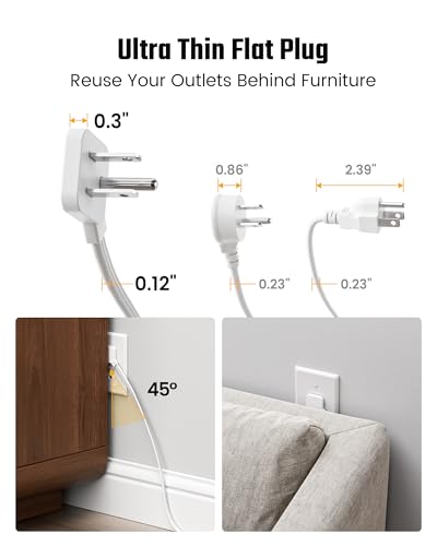 10 Ft Extension Cord, Surge Protector Power Bar with 6 Outlets & 4USB Ports (2 USB 2 C), Mountable Flat Plug Power Strip, Surge Protection for Home, Office, Dorm image 1