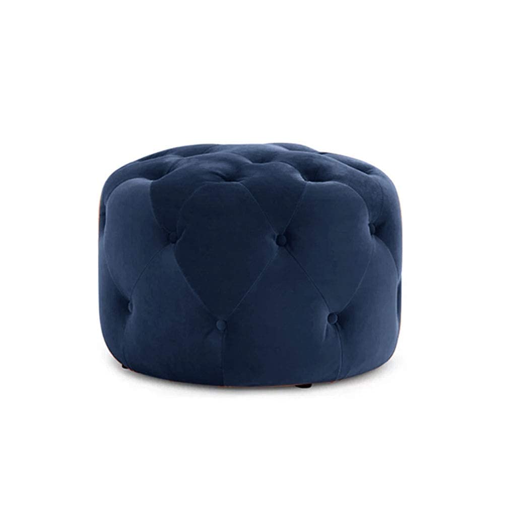 Repose-pieds rond canapé salon bleu | Tabouret housse éponge maison
