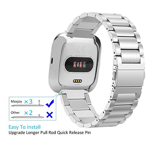 Maxjoy Compatível com pulseiras Fitbit Versa, pulseira de metal Versa 2 grande de aço inoxidável com