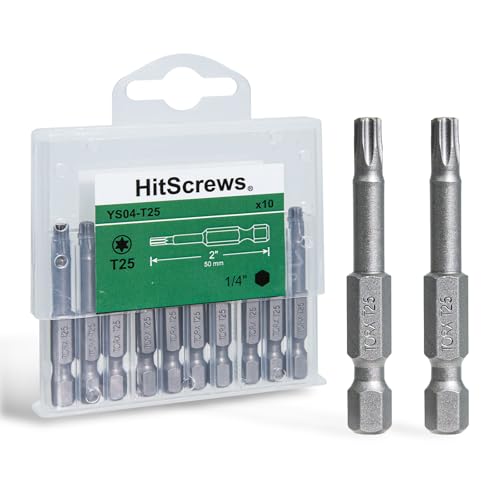 HitScrews 10Pcs T25 Torx Bits Magnetic Set 2 Inch S2 Steel Star Screwdriver Bits with 1/4 Hex Shank in Storage Box For Impact Driver Ready & Home Repair