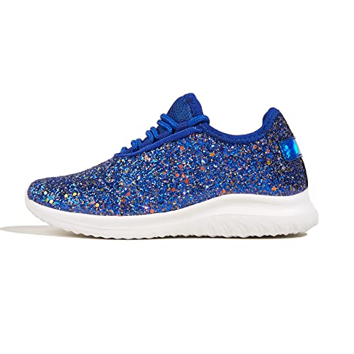K KIP WOK Toddler Girls Glitter Sneakers Sparkle Slip On Walking Shoes for Kids/Children Breathable Running Sneakers(Royal Blue2,Little Kids 3)