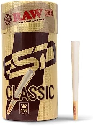 RAW Cones Classic King Size | 100 Pack | Natural Pre Rolled Paper with Tips and Packing Tubes Included