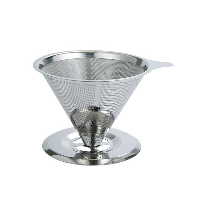 Gotero de café de acero inoxidable 304, filtro reutilizable sin papel para una taza, fabricante de malla fina, herramientas para el hogar (With a base L)